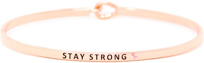 Breast Cancer Awareness Pink Ribbon Bracelet with Inspirational Message, Magnetic Clasp, Brass