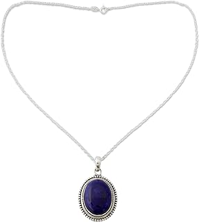 NOVICA Artisan Handmade Lapis Lazuli Pendant Necklace on Artisan Crafted 925 Silver Sterling Blue India Snorkel Birthstone 'True Clarity'