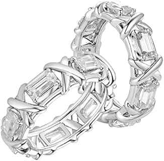 DovEggs Emerald Cut Moissanite Wedding Band 3.5CTW Total 3x5mm GHI Color Moissanite Lab Grown Diamond Engagement Ring Full Eternity Wedding Ring 14K Gold QUALITY Silver for Women with 5.6mm Width