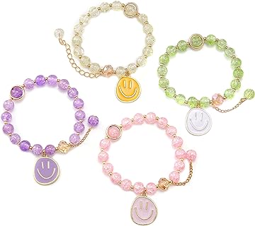 Preppy Bracelets Smile Bracelets Smile Party Favors Crystal Beaded Stretch Bracelets Smile Jewelry Best Friends BFF Bracelets Y2K Aesthetic Summer Beach Jewelry for Women Girls