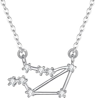 Lobster-Claw Clasp Zodiac Pendant Necklace, Rolo Chain, Cubic Zirconia, for Women, Constellation Shape - BriLove 925 Sterling Silver