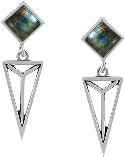 Square Labradorite Stud Earrings in 925 Silver Plating with Hook Back Finding for Sophisticated Women - Handcrafted Southwestern Style Bohemian Design