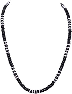 BlueRica Black Coconut & Puka Shell Beads Necklace (18")