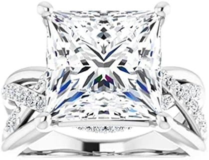 18K Gold 5 CT Princess Cut VVS1 Colorless Moissanite Wedding Ring for Women Bridal Set Handmade Engagement Ring for Anniversary Promise Gifts