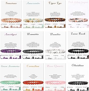 Women's 12-Piece Obsidian Stone 6mm Beaded Elastic Bracelet Set with Bead Chain Design, Multicolor Matte Finishing