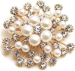 Pin-Clasp Alloy Round Pearl Flower Brooch Pin for Women, Elegant Lapel Pin Accessory, Suitable for Various Garments, Ideal Gift Item