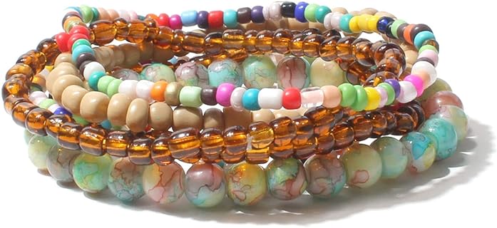 Box Clasp Vibrant Bead Bracelets - Link Chain Alloy Bohemian Wristbands for Women - Multicolor, Stackable Design