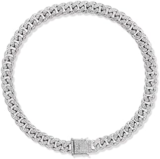 Dog Chain Silver Cuban Collars,Walking Silver Dog Metal Chain Choke Collar with Design Secure Buckle,Pet Cuban Crystal Collar Necklace Accessories for Small Medium Large Dogs Cats (Silver, 16inch)