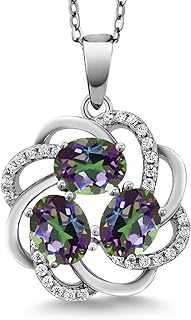Women's Sterling Silver Green Mystic Topaz 3-Stone Spiral Pendant Necklace with Cable Chain and Spring Ring Clasp, 2.17 Cttw, 18 inches