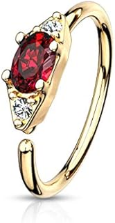 Forbidden Body Jewelry 20g 8mm Double CZ w/Oval CZ Centered on Bendable 14k Gold Plated Surgical Steel Nose/Rook/Helix Hoop