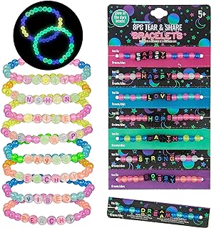 Expressions 16pc Tear & Share Bracelets w/ GLOW IN THE DARK Beads - Novelty Message Bracelets To Share With Friends, Colorful Letter Beaded Bracelets, Shareable Party Favor Jewelry For Kids And Teens