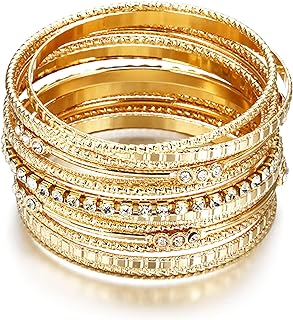 Spring Ring Clasp Gold Indian Bangle Bracelets for Women, Western Boho Style, Multi-layered Stackable Design, No Gem, Durable Metal Material - Perfect Jewelry Gift