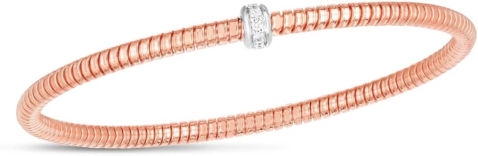 Exquisite 14k Rose Gold Diamond Tubogas Cuff Bangle with Unique Clasp - Stackable Sparkling Women's Bracelet Jewelry Gift