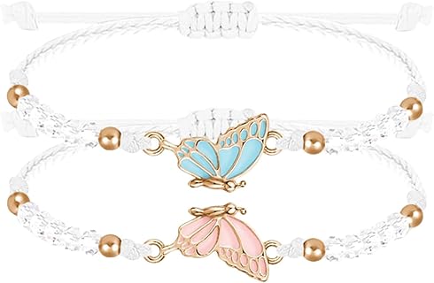 Irikdescia Ensemble de 2 Bracelets Papillon Réglables, Cadeaux pour Couple, Taille Ajustable, Confort Premium, pour Femmes. Idéal pour Anniversaires et Saint-Valentin