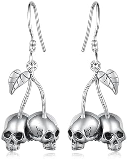 French Wire Clasp Skull Dangle Earrings - 925 Sterling Silver - Gothic Design - Perfect for Women's Fashion & Individual Expression - Anatomical Heart/Bat/Skull/Mask Rose Design