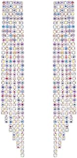 Chic Push-Back Long Dangle Earrings for Women and Girls by Mlouye - Ball Design Chandelier Earrings with Sparkling Crystals in Eco-friendly Brass