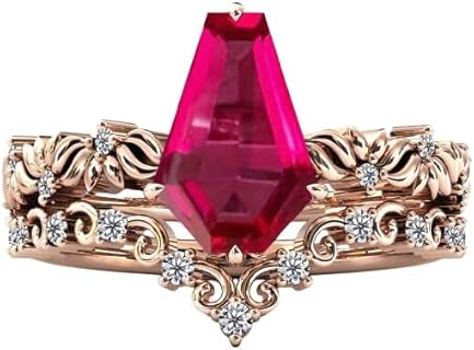 Vine Leaf Desing Antique Red Ruby Engagement Ring Set Coffin Shaped Ruby Wedding Ring Set 3 CT Art Deco Filigree Wedding Band For Women