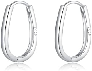 Reffeer 925 Sterling Silver Oval Hoop Earrings for Women Teen Girls Teardrop Hoop Earrings Minimalist Huggie Hoop Earrings