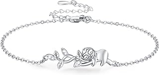 Disney Silver Sloth Adjustable Anklet with Lobster Claw Clasp and Box Chain, Ideal Jewelry Gift for Women and Girls, No Gem