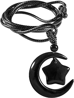 SUNYIK Natural Stone Crescent Moon Star Crystal Necklace for Women Men, Healing Crystal Stone Amulet Lucky Charm Pendant for Unisex