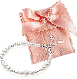 Stylish Sterling Silver Beaded Bracelets for Girls with White European Simulated Pearls, Girls Jewelry, Pearl Bracelet for Girls, Birthday Gifts, Flower Girls