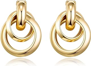 Gold Large Knot Clip On Earrings Statement Drop Clip Earrings for Women Girls No Pierced