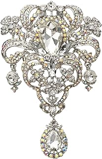 FOREVER FAITH Austrian Crystal Flower Arrangement Tear Drop Brooch with Pin Clasp - Elegant Accessory for Special Occasions