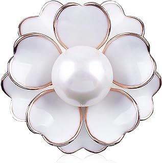 GBAHFY Women's Camellia Flower Pearl Enamel Brooch Pins Fashion Elegant pearl brooches for women Girls Ladies Bridal Wedding Corsage Jewelry Gifts