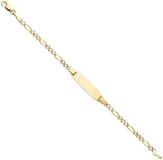 Women's 14k Gold Figaro Chain Heart-Shaped Baby Oval ID Bracelet - Practical & Stylish!