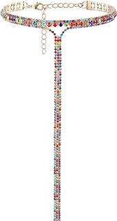 3 Row Rhinestone Choker Necklace Crystal Tassel Wide Collar Necklaces Gothic Diamond Charms for Women Girls