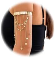 Chic Alloy Star Tassel Chain Upper Arm Cuff Bracelet for Women, Adjustable Open Design, Summer Beach and Nightclub Body Jewelry