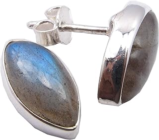 SilverStarJewel 925 Fine Silver Labradorite Stud Post Earrings 0.6" Best 25 December Sales