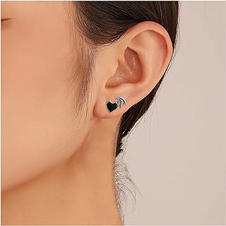 Iaceble Boho Enamel Heart Earrings Black Heart Stud Earrings Gothic Bat Wings Earrings Love Heart Wings Earrings Jewelry for Women and Girls