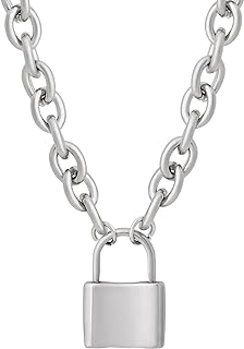 Sacina Titanium Steel Lock Pendant Necklace with Cable Chain, Ideal for Gothic, Punk, Grunge, and Emo Fashion Styles for Women