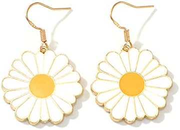 Dainty Enamel Daisy Flowers Hook Earrings for Women Teen Girls Elegant Fresh Lightweight Sunflower Small Daisy Dangle Earrings Cute Daisy Jewelry Gift