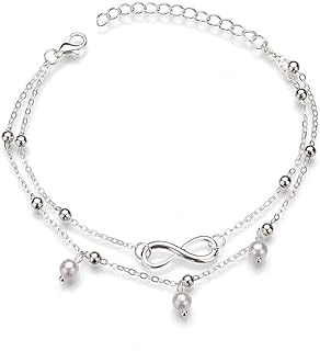 CrazyPiercing Anklet Bracelet, 8 Shape Ankle Bracelet, Double Chain Ankle Bracelets, Infinity Endless Love Symbol Beach Anklet Bracelet, Adjustable Barefoot Sandals Beach Foot Gift for Women