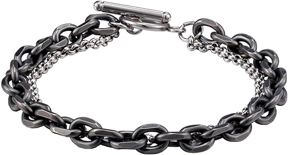 Stainless Steel Double Layer Link Chain Bracelet for Men with Hip Hop Design