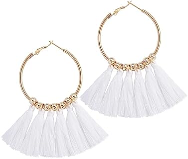 SELOVO Stainless Steel Hoop Earrings Tassel Boho Earrings For Women & Girls