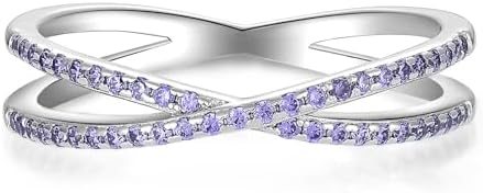 YL X Ring 925 Sterling Silver Stackable Band 1mm Birthstone Criss Cross Ring for Women