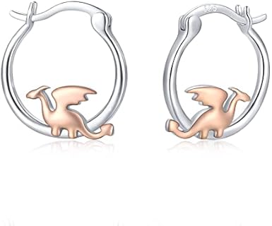 Sterling Silver Dragon Huggie Hoop Earrings - 925 Silver Hypoallergenic Jewelry for Women and Girls - Unique Animal Shaped Earring Design for Sensitive Ears