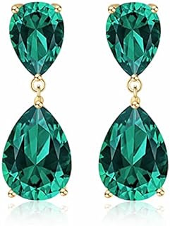 Emerald Green Crystal Teardrop Dangle Earrings with French Wire Back for Women - Estate Style Fashion Drop Earrings for Prom, Wedding