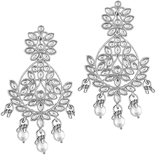 Pakistani Wedding Rings Compatible, Aheli Indian Chandelier Pearl Dangle Earrings with Push Back, Dangling Design, No Gemstone