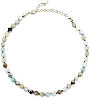 POMINA Real Amazonite Natural Gemstone Beaded Choker Necklace Semi Precious Stone Choker for Women Teen Girls