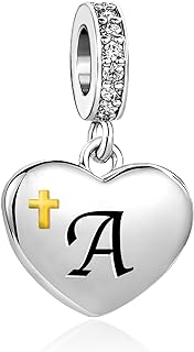 JMQJewelry Initials Charm A-Z Letters Alphabet Religion Cross Heart Gold Womens Bead Charms for Bracelets Compatible with Pandora Bracelets