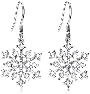 Snowflake Earrings for Woman 925 Sterling Silver Cubic Zirconia Winter Party Flower Snowflake Dangle Drop Earrings Jewelry Chrismas Gifts for Women Girls