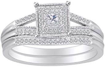 Prong-Set Princess/Round Cut Diamond Two-Stone Wedding Ring in 10k Rose Gold for Brides - Sparkling Split Shank Design