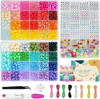 Dowsabel 48-Color Friendship Bracelet Making Kit with Multicolored Pony, Letter, Heart Beads - Premium Jewelry Craft Set for Kids and Adults - DIY Art Kit