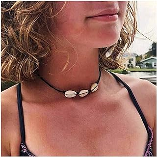 Boho Shell Choker Necklace Vintage Layered Leather Necklace Black Choker Necklace Personlized Velvet Necklace Chain Jewelry for Women and Girls Surf Gifts