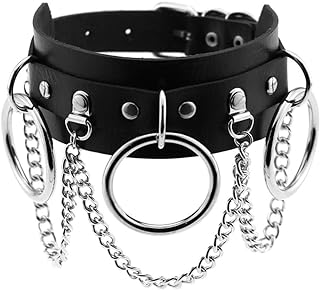 Circle Choker Necklace PU Leather Goth Choker Collar with Black Studded Punk Rock Rivet Collar Adjustable Size