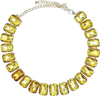 Crystal Rhinestone Gemstone Choker Collar Necklace for Women Sparkly Colorful Emerald Neck Chain Statement Necklace